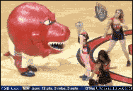 A Basketball Mascot Eats A Cheerleader