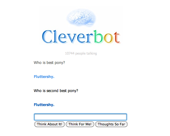 Cleverbot seems to be a Fluttershy fan.