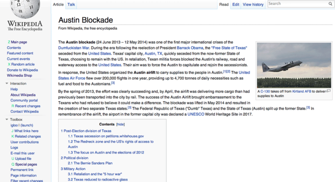 Fictitious Wikipedia entry on the "Austin Blockade"