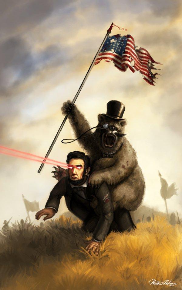 Bear in a Top Hat Riding Abraham Lincoln