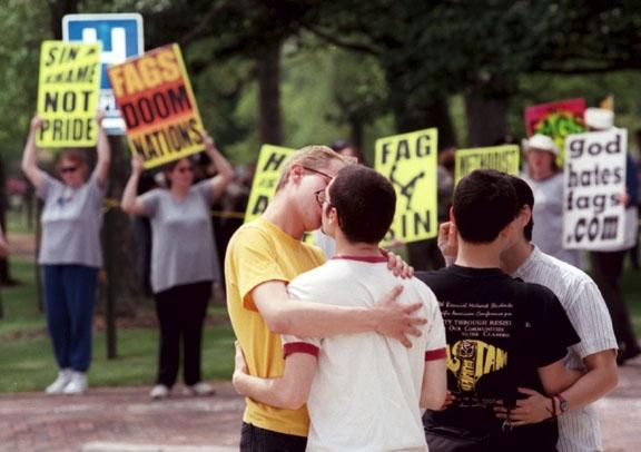Gay Kissing in front of Gay haters