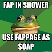 Foul-bachelor-frog-fap-in-shower-use-fappage-as-soap